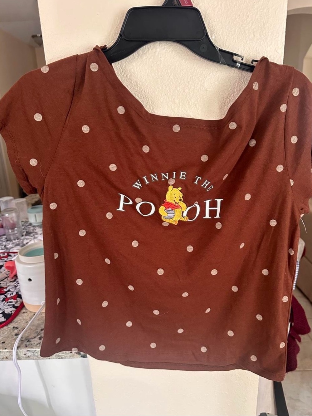 Disney Brown Polka Dot Winnie the Pooh Short Sleeve Tee